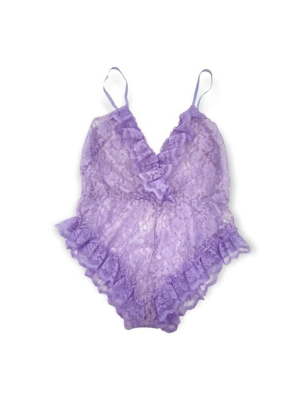 Vintage Ruffle Sheer Lace Purple Bodysuit Teddy Lingerie